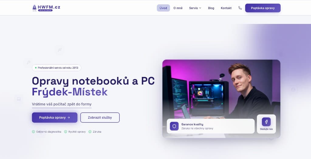 Screenshot webu HWFM.cz